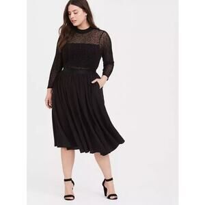 Torrid Black Mesh Flock Star Mock Neck Midi Dress Plus Size 14 Witchy Celestial